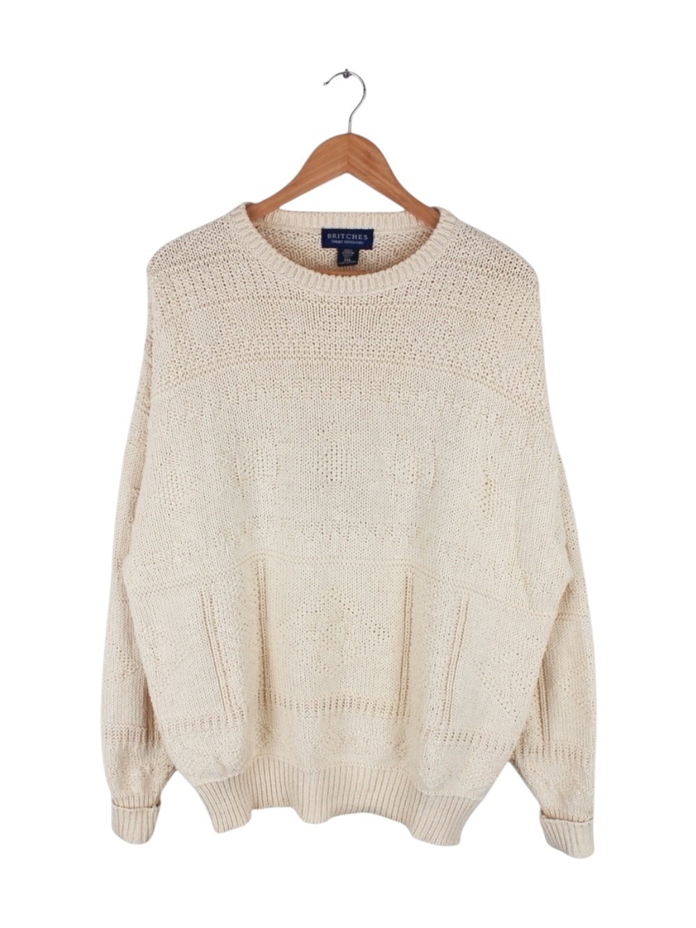 Vintage Britches 90s Cream‎ Cotton Open Knit Sweater Men's XXL USA